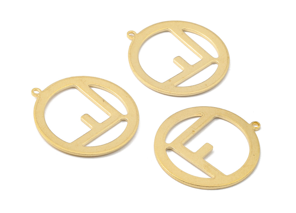 Brass Circle Charms - Raw Brass Circle Earrings and Pendant - Brass Letter F Necklace - 27.46x25.16x1.15mm - PP2627 - DOMEDBAZAAR
