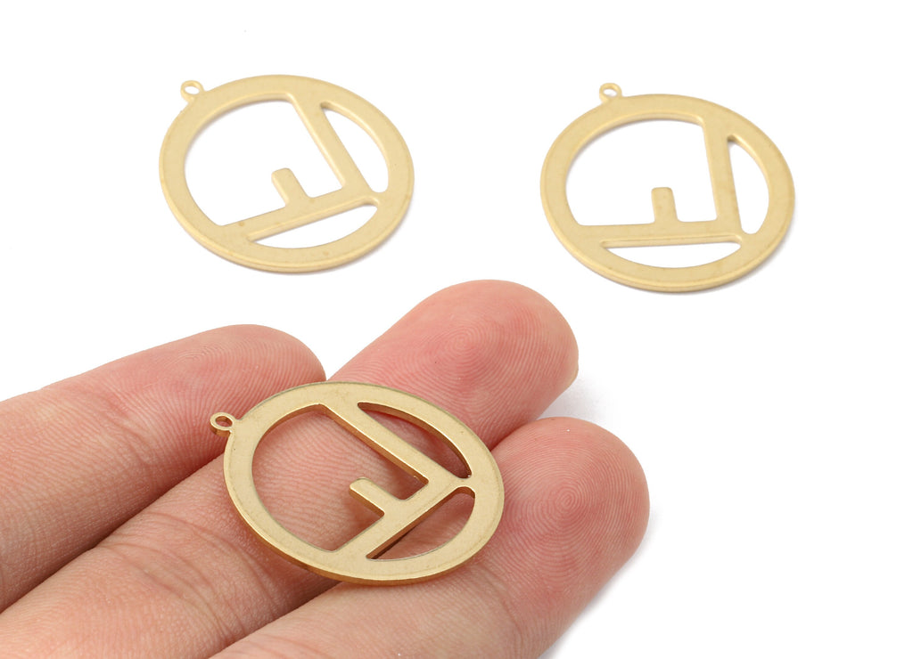 Brass Circle Charms - Raw Brass Circle Earrings and Pendant - Brass Letter F Necklace - 27.46x25.16x1.15mm - PP2627 - DOMEDBAZAAR