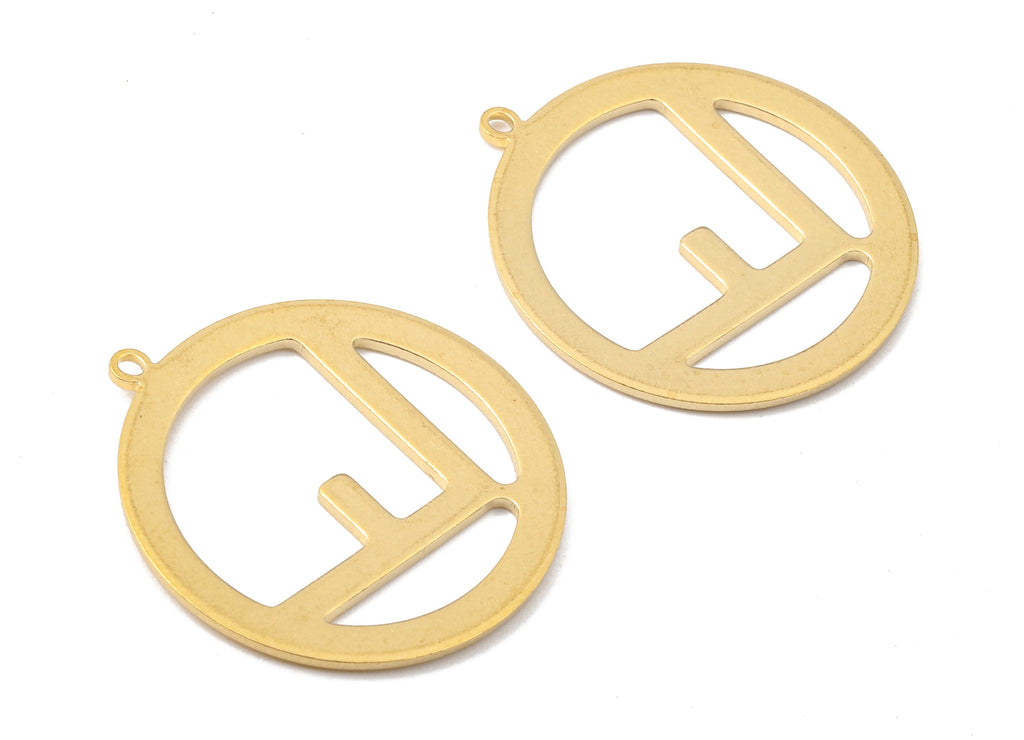 Brass Circle Charms - Raw Brass Circle Earrings and Pendant - Brass Letter F Necklace - 27.46x25.16x1.15mm - PP2627 - DOMEDBAZAAR