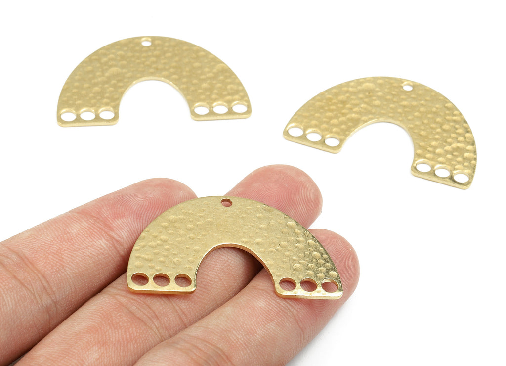 Brass U Connectors - Raw Brass Semi-Oval Pendant and Necklace - Brass Hammered U Connectors - 7Holes - 41.05x13.03x1.28mm - PP2689 - DOMEDBAZAAR