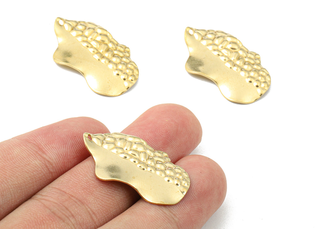 Brass Wavy Charms - Raw Brass Wavy Earrings and Pendant - Brass Wavy Necklace - Jewelry Supplies - 28.89x18.92x1.53mm - PP2569 - DOMEDBAZAAR