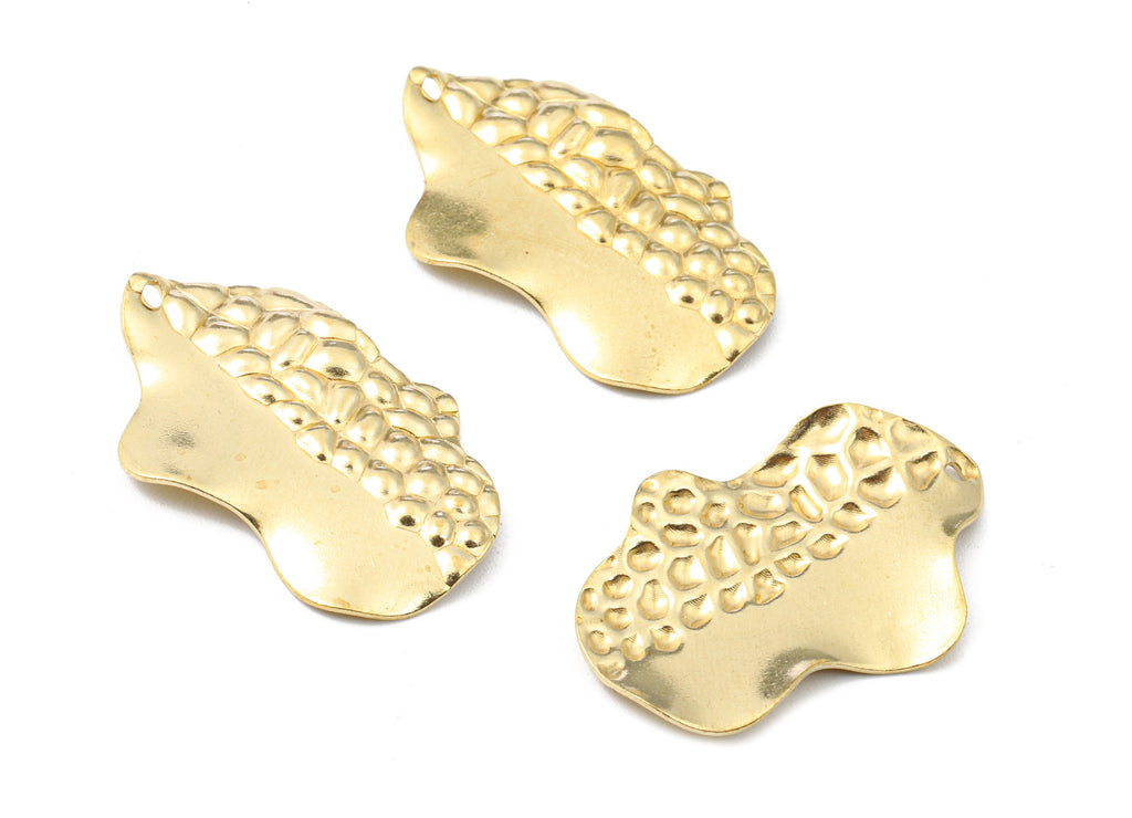 Brass Wavy Charms - Raw Brass Wavy Earrings and Pendant - Brass Wavy Necklace - Jewelry Supplies - 28.89x18.92x1.53mm - PP2569 - DOMEDBAZAAR