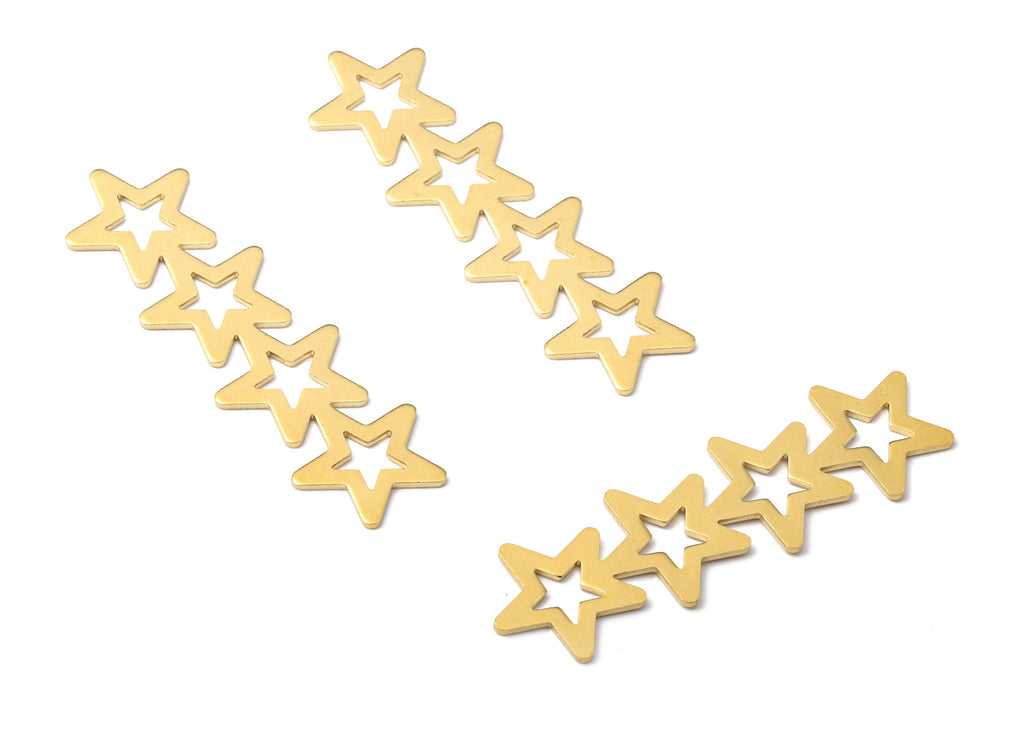 Brass 4 Star Connectors - Raw Brass Star Earrings and Necklace - Brass Star Pendant - Connector Findings - 44.76x13.22x0.8mm - PP2450 - DOMEDBAZAAR