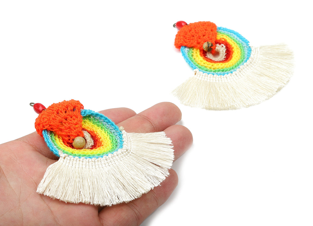 Crochet Tassel Earrings - Knit Weaving Tassel Earrings - Crochet Pendant - Boho Tassel Earrings - Boho Charms - 83.1x77.78x5.97mm - TS1083A - DOMEDBAZAAR