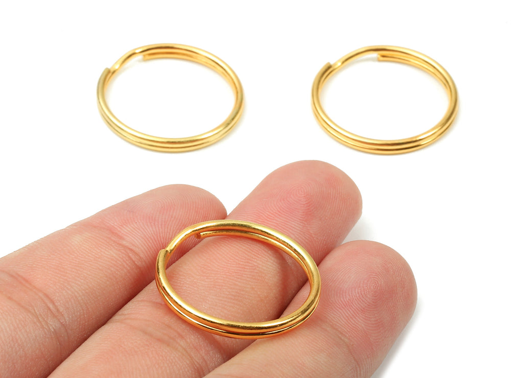Gold Tone Metal Key Rings - Split Rings - Circle Key Rings - Keychain Connectors - Key Ring Findings - 24.59x24.59x1.5mm - PP2851G - DOMEDBAZAAR