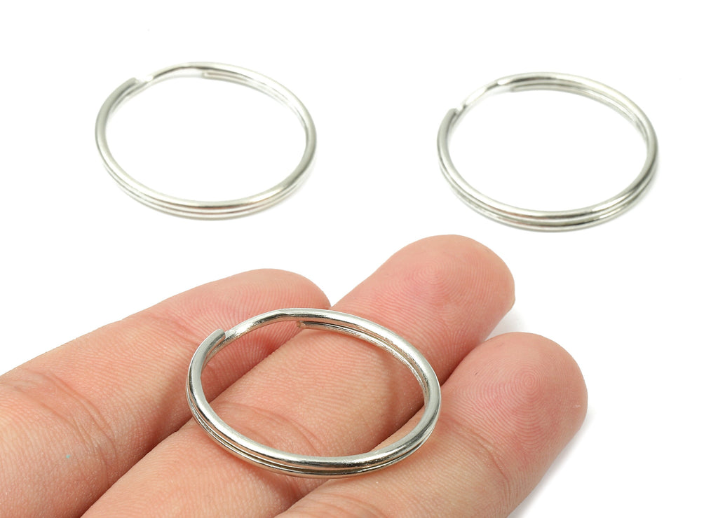 Silver Plated Metal Key Rings - Split Rings - Circle Key Rings - Keychain Connectors - Key Ring Findings - 29.37x29.37x1.73mm - PP2853S - DOMEDBAZAAR