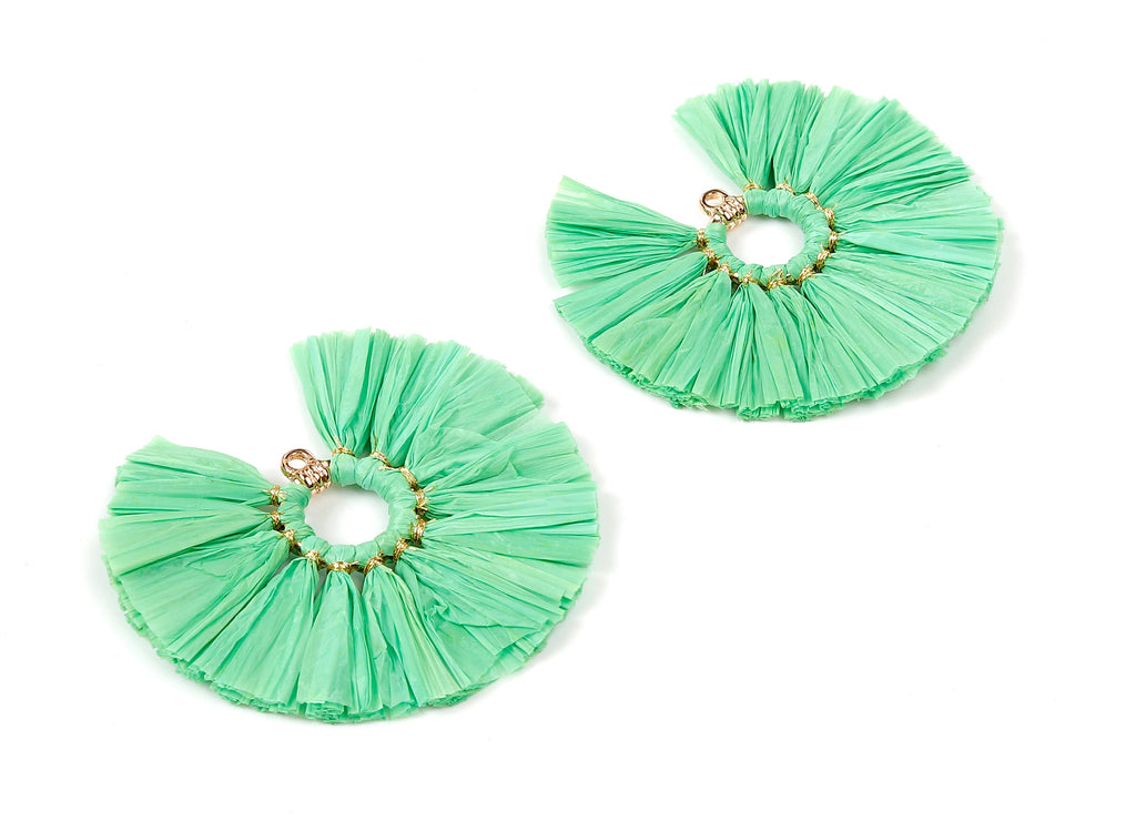 Raffia Fan Tassels Charms - Raffia Tassel Pendant - Jewelry Accessories - Handmade Tassels Jewelry - 54.16x54.16x3.49mm - RS1046 - DOMEDBAZAAR