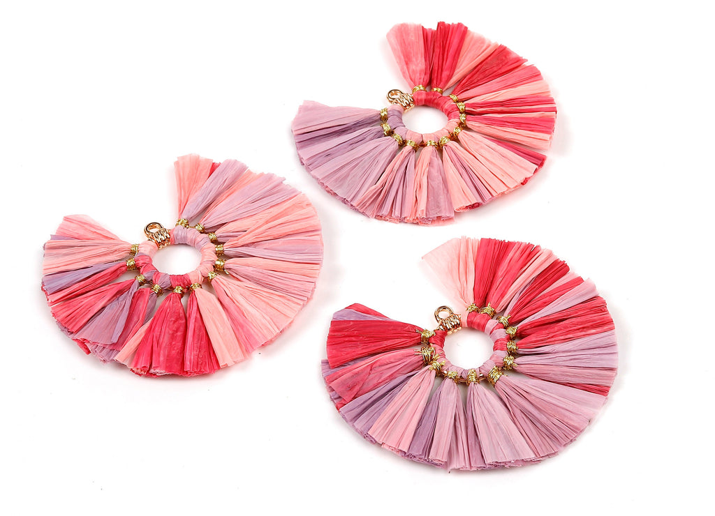 Raffia Fan Tassels Charms - Raffia Tassel Pendant - Jewelry Accessories - Handmade Tassels Jewelry - 54.16x54.16x3.49mm - RS1052 - DOMEDBAZAAR