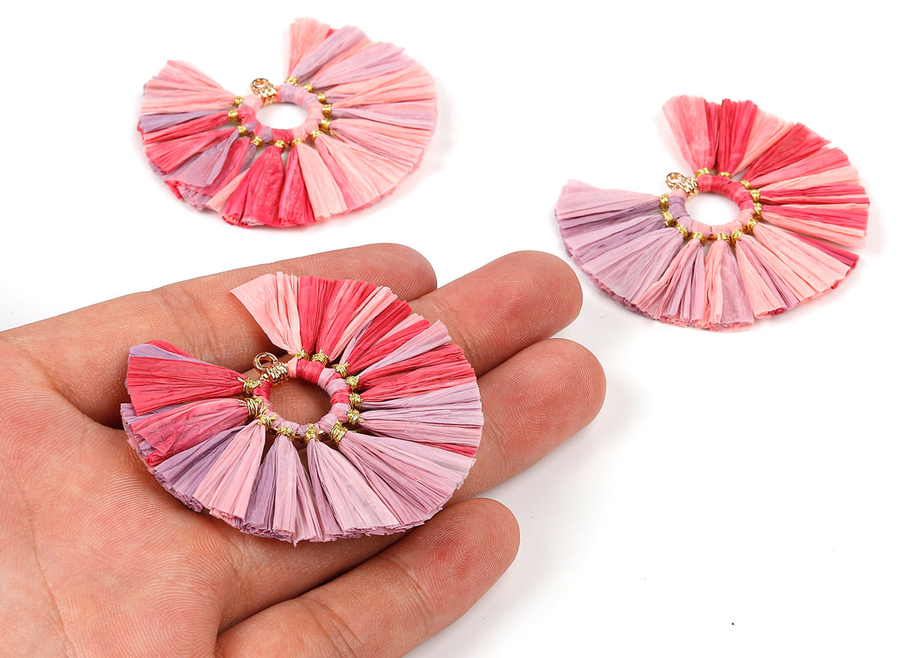 Raffia Fan Tassels Charms - Raffia Tassel Pendant - Jewelry Accessories - Handmade Tassels Jewelry - 54.16x54.16x3.49mm - RS1052 - DOMEDBAZAAR