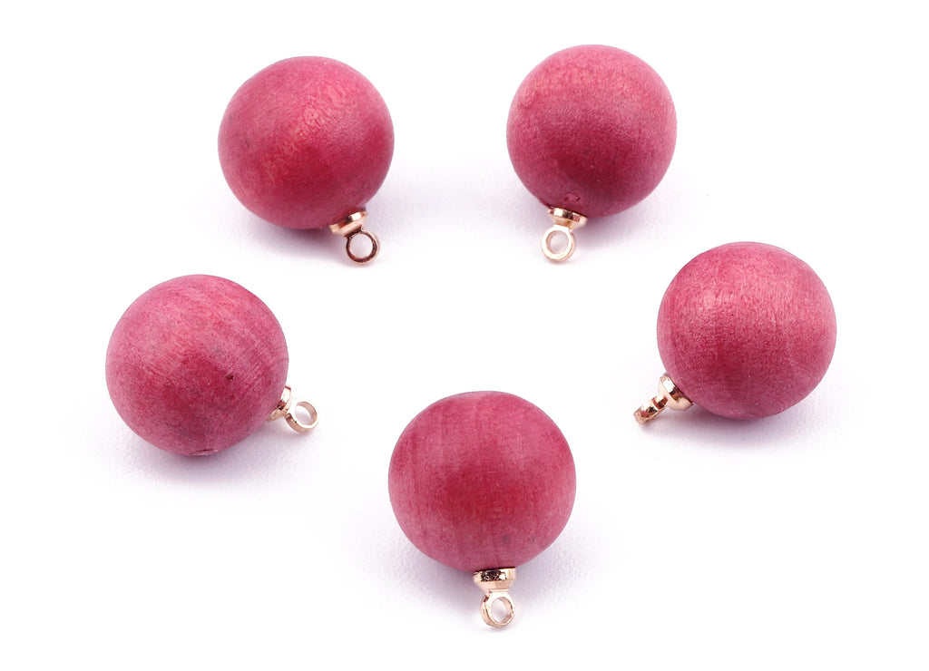 Wooden Ball Charms - Wooden Ball Pendant - Natural Wood Ball Earring Pendant - Wooden Beads with Alloy - 14.88x11.79mm - BB1072 - DOMEDBAZAAR