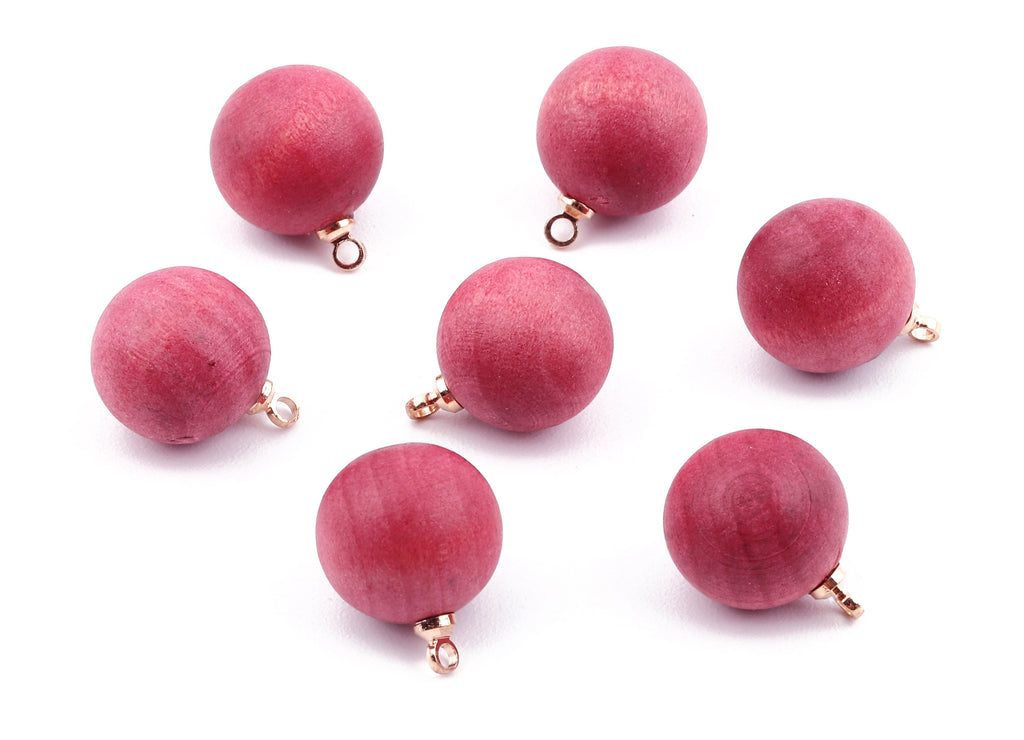 Wooden Ball Charms - Wooden Ball Pendant - Natural Wood Ball Earring Pendant - Wooden Beads with Alloy - 14.88x11.79mm - BB1072 - DOMEDBAZAAR