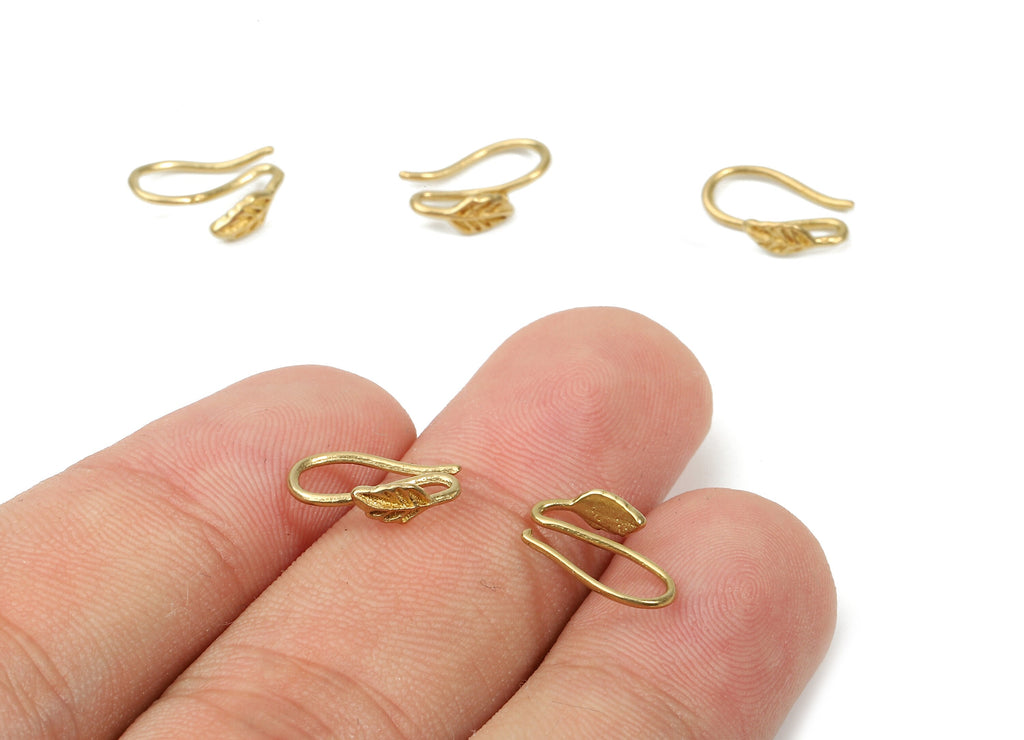 Brass Earring Hooks - Raw Brass Earring Wires - Brass Ear Hooks Findings - Leaf Ear Wires - Jewelry Supplies - 11.73x7.29x1.18mm - PP2899 - DOMEDBAZAAR