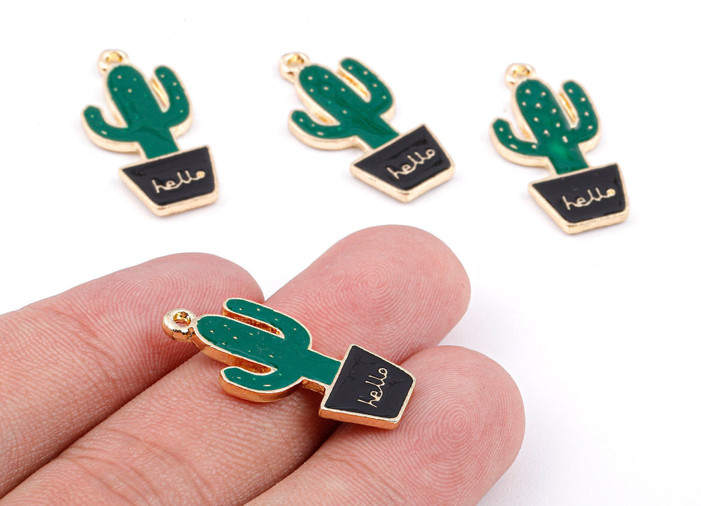 Alloy Cactus Charms - Zinc Alloy Cactus Earrings - Enamel Pendant - Necklace Pendant - Jewelry Supplies - 27.19x12.95x1.57mm - ZZ1400 - DOMEDBAZAAR