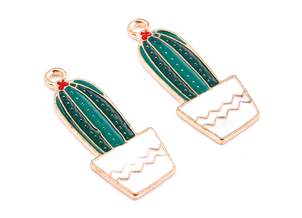 Alloy Cactus Charms - Zinc Alloy Cactus Earrings - Enamel Pendant - Necklace Pendant - Jewelry Supplies - 36.93x15.62x1.62mm - ZZ1404 - DOMEDBAZAAR