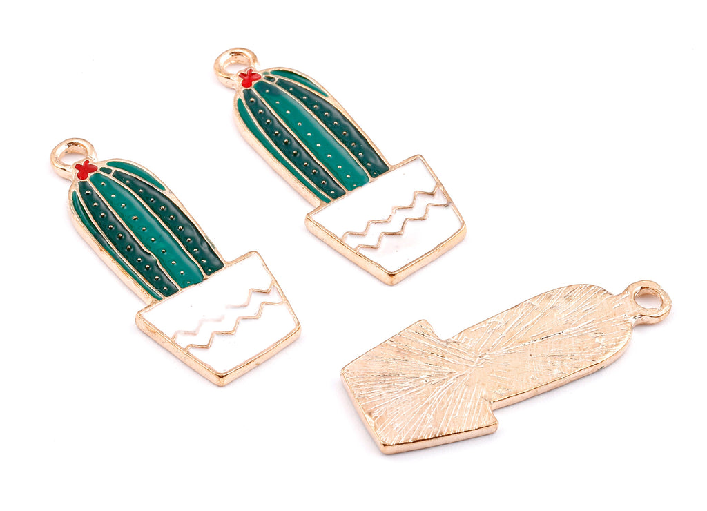 Alloy Cactus Charms - Zinc Alloy Cactus Earrings - Enamel Pendant - Necklace Pendant - Jewelry Supplies - 36.93x15.62x1.62mm - ZZ1404 - DOMEDBAZAAR