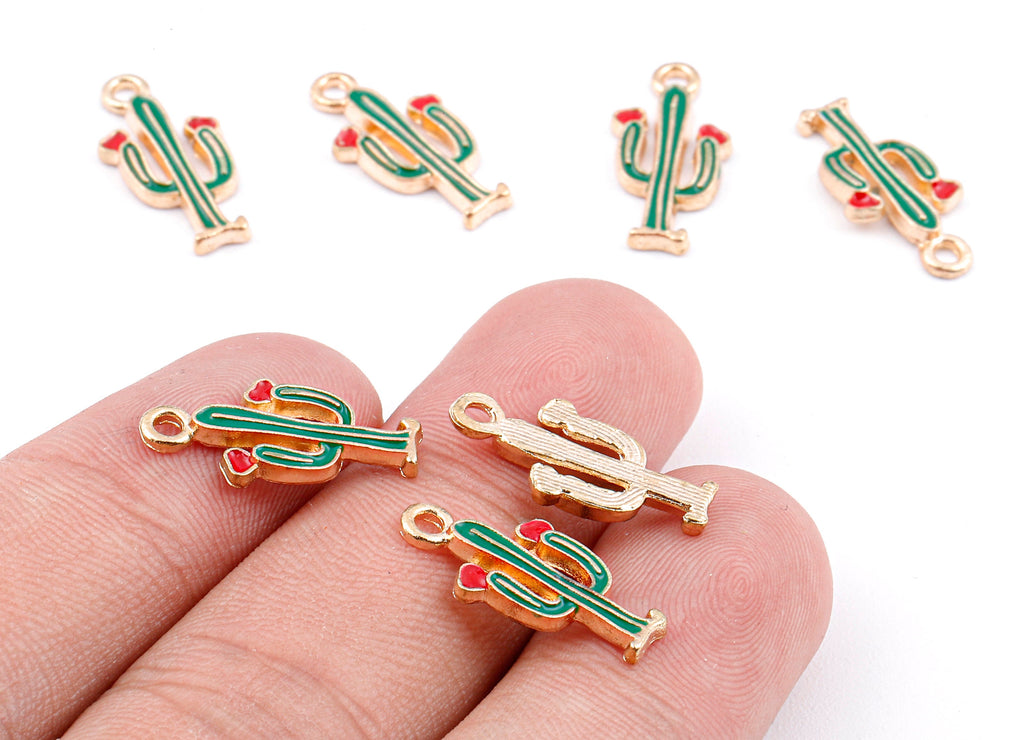 Alloy Cactus Charms - Zinc Alloy Cactus Earrings - Enamel Pendant - Necklace Pendant - Jewelry Supplies - 18.79x9.29x1.64mm - ZZ1426 - DOMEDBAZAAR