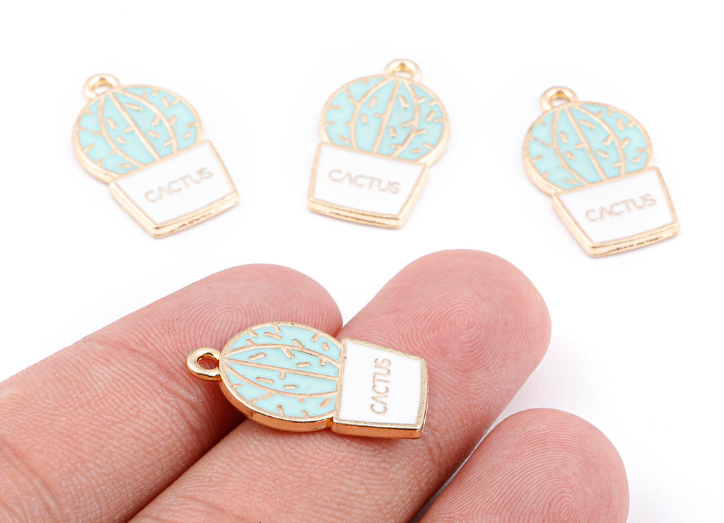 Alloy Cactus Charms - Zinc Alloy Cactus Earrings - Enamel Pendant - Necklace Pendant - Jewelry Supplies - 22.98x13.8x1.59mm - ZZ1412D - DOMEDBAZAAR