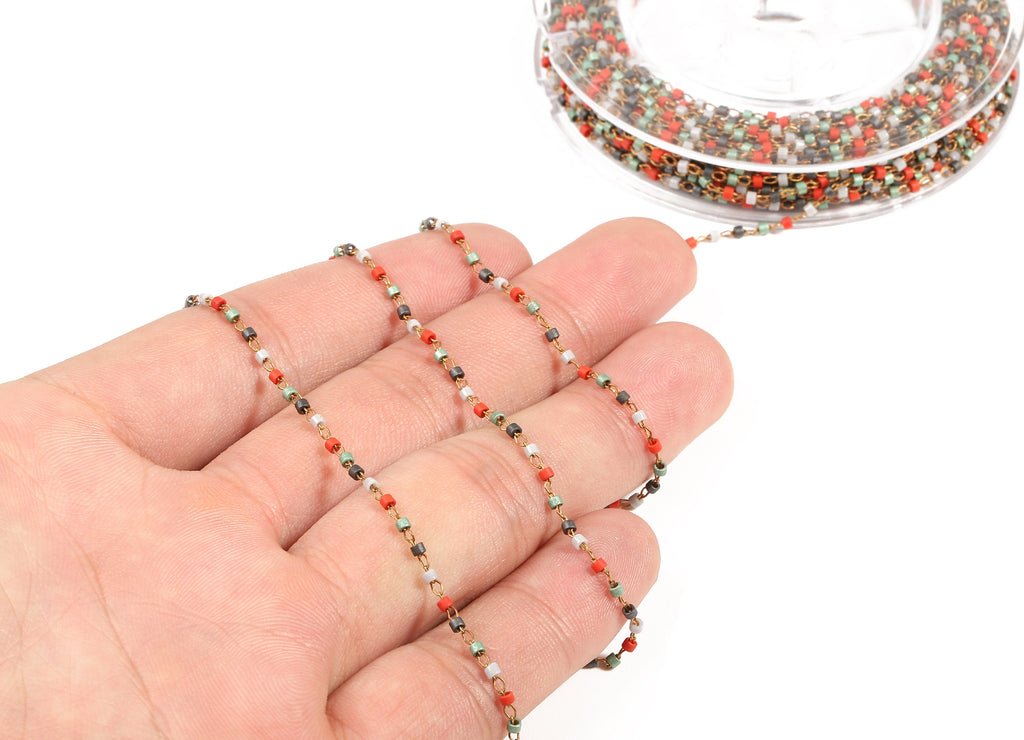 Toho Glass Beaded Chain - Seed Beads Chain - Toho Glass Bead - Stainless Steel - Jewelry Making Chain - 1.63mm x 1.44mm - TH1024 - DOMEDBAZAAR
