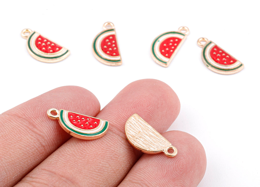 Alloy Watermelon Charms - Zinc Alloy Watermelon Earrings - Watermelon Enamel Pendant - Necklace Pendant - 16.21x7.8x1.28mm - ZZ1408 - DOMEDBAZAAR