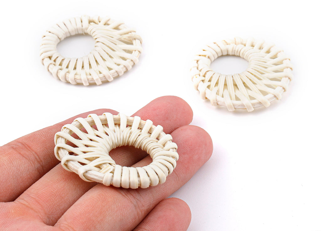 Handwoven Rattan Circle Charms - Circle Rattan Earrings and Pendant - Woven Earrings - Jewelry Handmade - 40.3x40.3x4.51mm - RT1324 - DOMEDBAZAAR