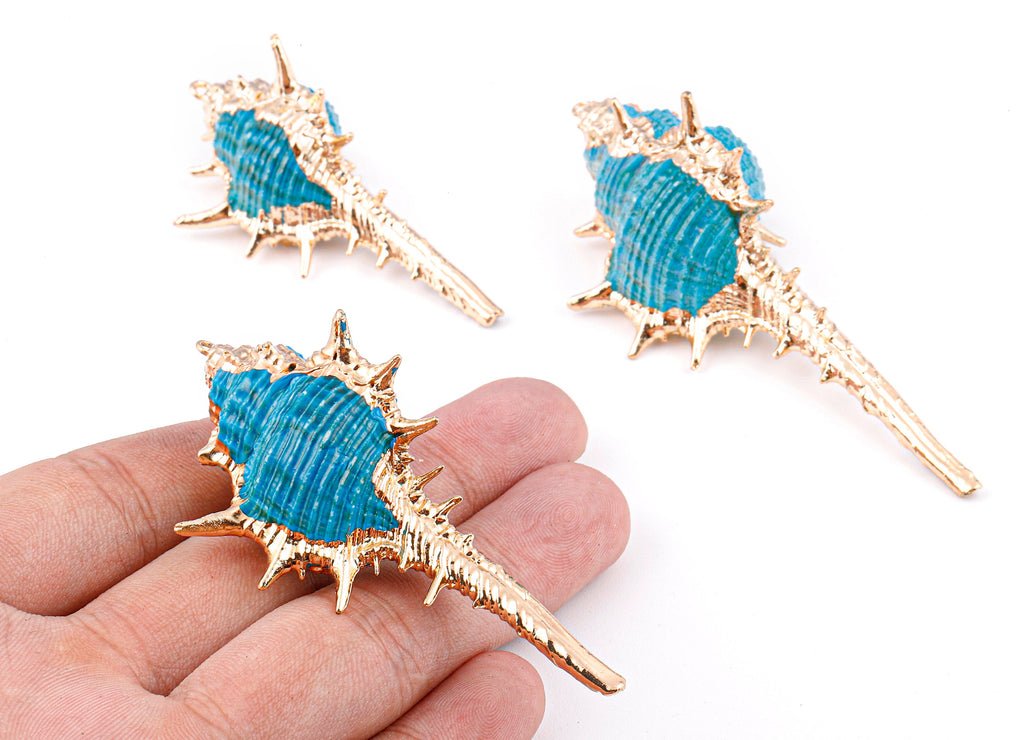 Cone Shell Charms - Whelk Seashell Pendant - Gold Tone Plated Earrings - Natural Seashell - 1 Hole - 60.76x32.84x25.86mm - SF1124B - DOMEDBAZAAR