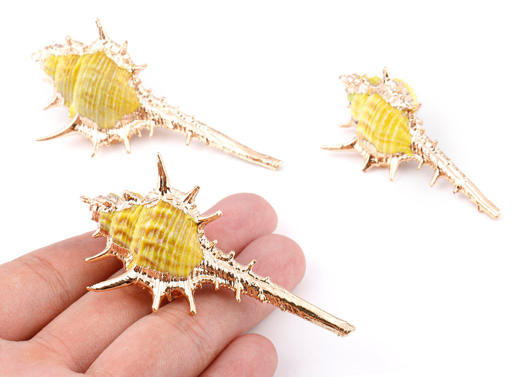 Cone Shell Charms - Whelk Seashell Pendant - Gold Tone Plated Earrings - Natural Seashell - 1 Hole - 60.76x32.84x25.86mm - SF1124D - DOMEDBAZAAR