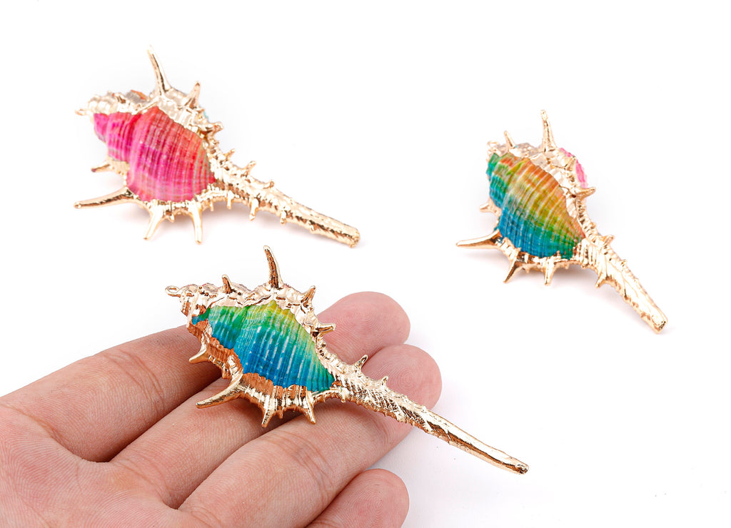 Cone Shell Charms - Whelk Seashell Pendant - Gold Tone Plated Earrings - Natural Seashell - 1 Hole - 60.76x32.84x25.86mm - SF1124G - DOMEDBAZAAR