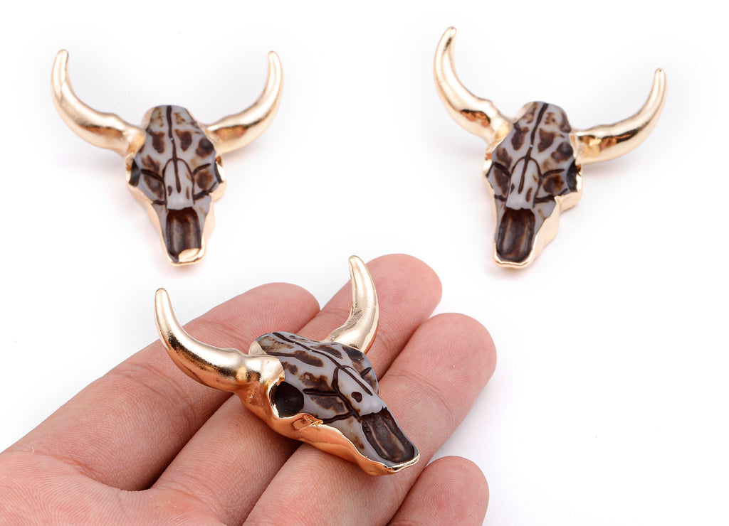 Resin Bull Charms - Buffalo Cattle Skull Pendant - Resin Horn Cattle - Bull Head Druzy - 47x44.57x13.15mm - RC1019B - DOMEDBAZAAR