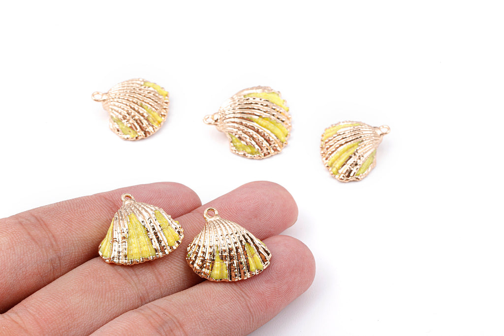Mussel Shell Charms - Seashell Earrings and Pendant - Gold Tone Plated Earrings - 1 Hole - 28.36x25.92x1.56mm - SF1127C - DOMEDBAZAAR