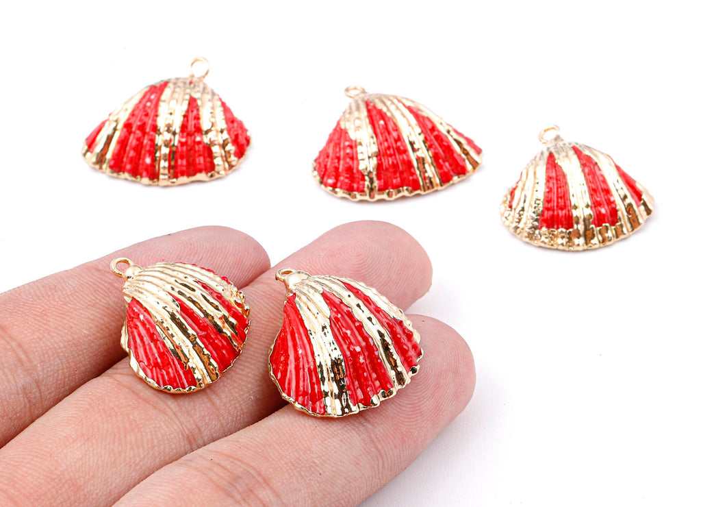 Mussel Shell Charms - Seashell Earrings and Pendant - Gold Tone Plated Earrings - 1 Hole - 28.36x25.92x1.56mm - SF1127E - DOMEDBAZAAR