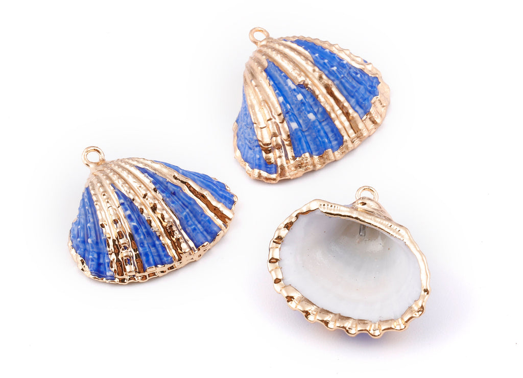 Mussel Shell Charms - Seashell Earrings and Pendant - Gold Tone Plated Earrings - 1 Hole - 28.36x25.92x1.56mm - SF1127F - DOMEDBAZAAR