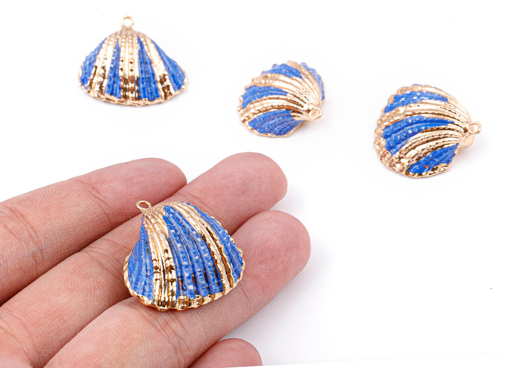 Mussel Shell Charms - Seashell Earrings and Pendant - Gold Tone Plated Earrings - 1 Hole - 28.36x25.92x1.56mm - SF1127F - DOMEDBAZAAR