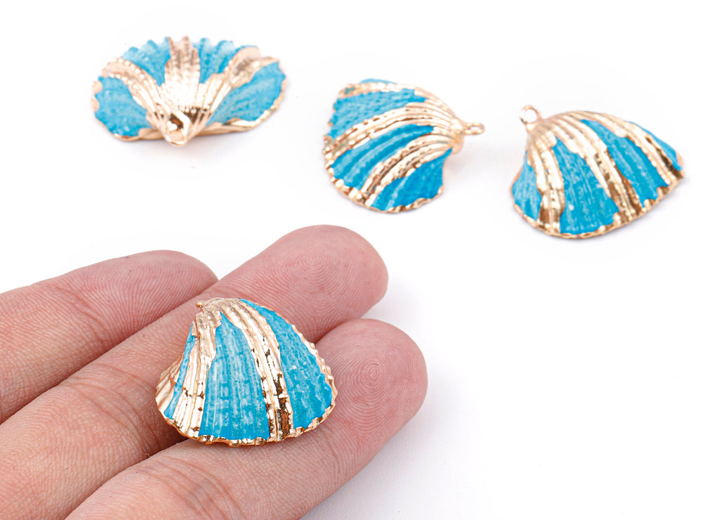 Mussel Shell Charms - Seashell Earrings and Pendant - Gold Tone Plated Earrings - 1 Hole - 28.36x25.92x1.56mm - SF1127G - DOMEDBAZAAR