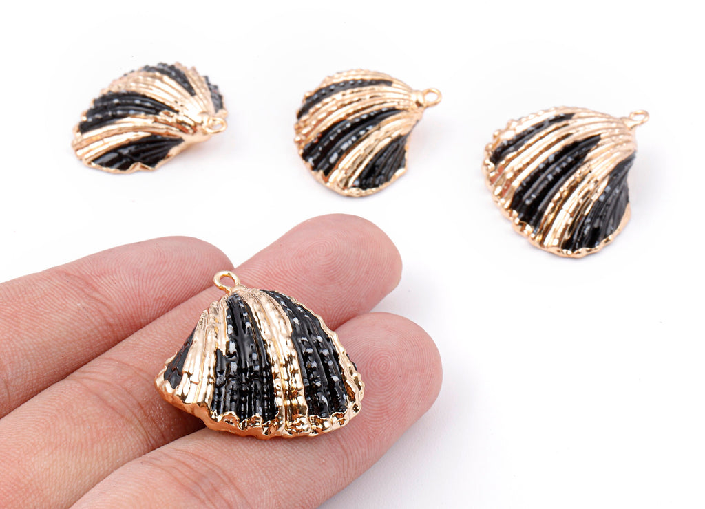 Mussel Shell Charms - Seashell Earrings and Pendant - Gold Tone Plated Earrings - 1 Hole - 28.36x25.92x1.56mm - SF1127H - DOMEDBAZAAR