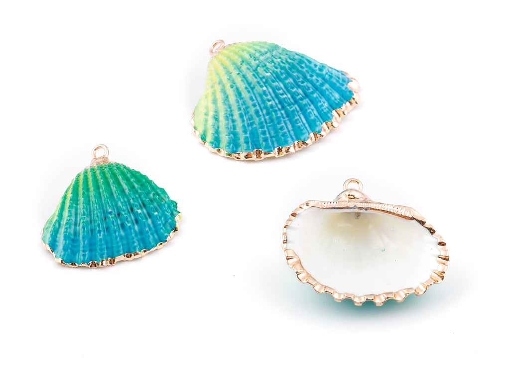 Mussel Shell Charms - Seashell Earrings and Pendant - Gold Tone Plated Earrings - 1 Hole - Jewelry Handmade - 26.74x24.1x1.59mm - SF1129A - DOMEDBAZAAR