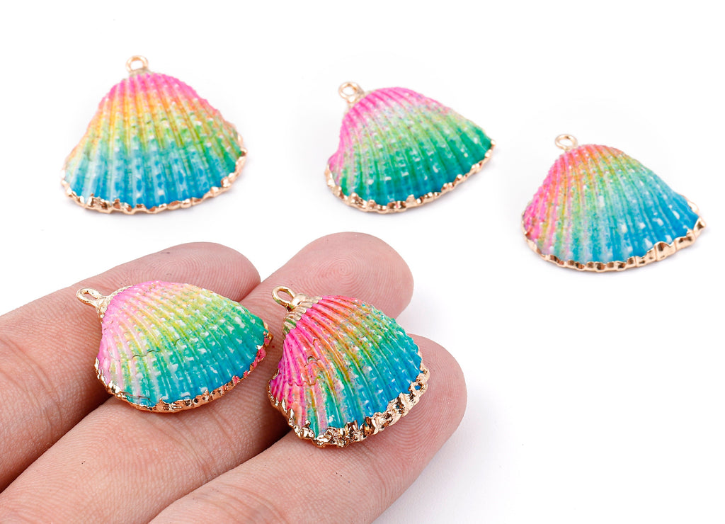 Mussel Shell Charms - Seashell Earrings and Pendant - Gold Tone Plated Earrings - 1 Hole - Jewelry Handmade - 26.74x24.1x1.59mm - SF1129D - DOMEDBAZAAR