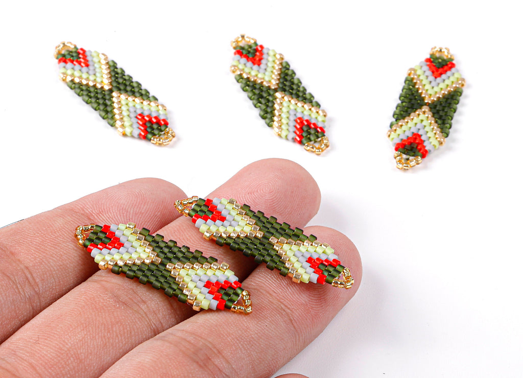 Miyuki Beaded Hexagon Charms - Japanese seed beads - Handmade Beaded Pendant - Maasai Earrings - 36.78x12.31x1.87mm - TH1011 - DOMEDBAZAAR