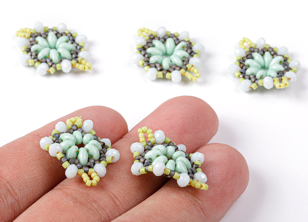 Miyuki Beaded Flower Charms - Japanese seed beads - Handmade Beaded Pendant - Maasai Earrings - 26.18x18.55x3.31mm - TH1013 - DOMEDBAZAAR