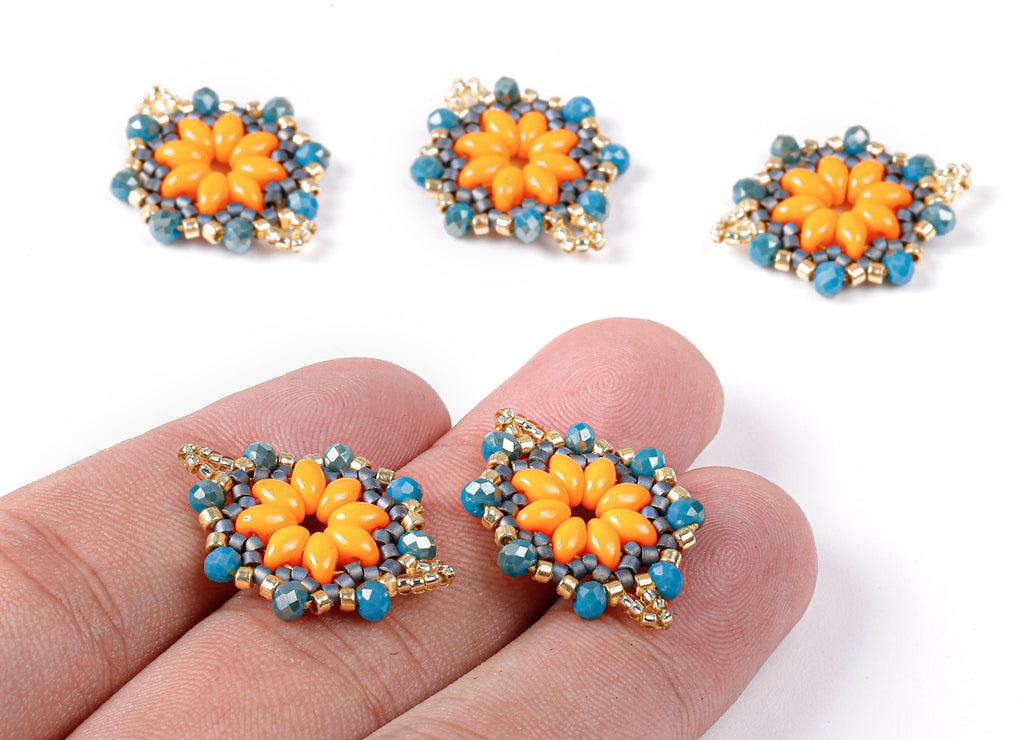 Miyuki Beaded Flower Charms - Japanese seed beads - Handmade Beaded Pendant - Maasai Earrings - 26.18x18.55x3.31mm - TH1014 - DOMEDBAZAAR