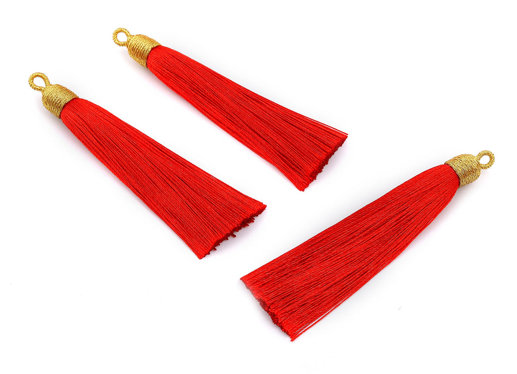 Silky Tassels with Loop Charms - Silky Tassels Earrings and Pendant - Boho Earrings - Earring Accessories - 84.37x9.59mm - TS1004 - DOMEDBAZAAR