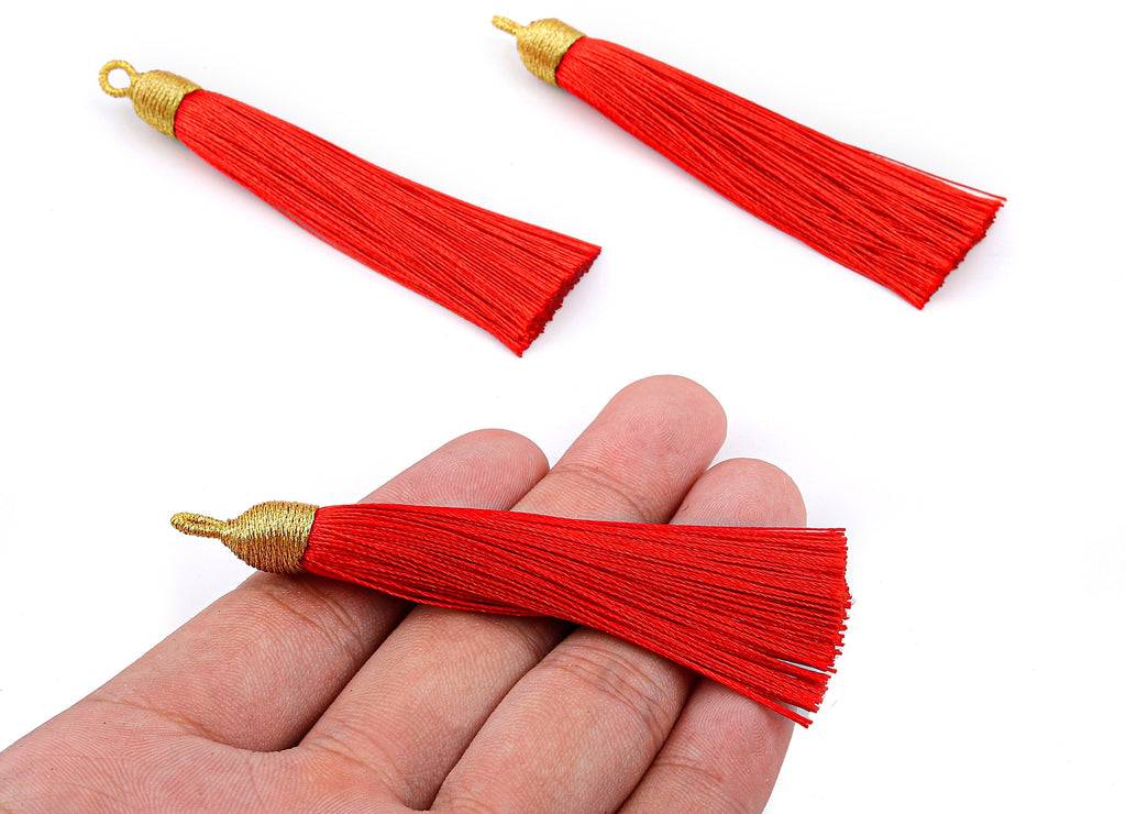Silky Tassels with Loop Charms - Silky Tassels Earrings and Pendant - Boho Earrings - Earring Accessories - 84.37x9.59mm - TS1004 - DOMEDBAZAAR