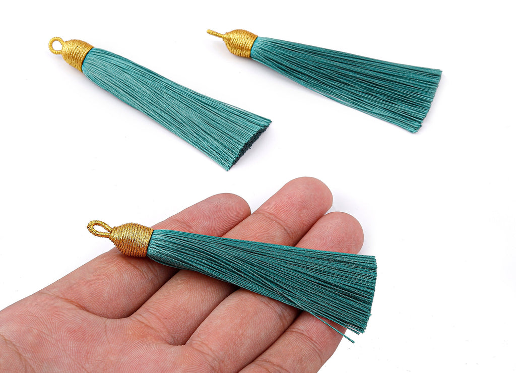 Silky Tassels with Loop Charms - Silky Tassels Earrings and Pendant - Boho Earrings - Earring Accessories - 84.37x9.59mm - TS1010 - DOMEDBAZAAR