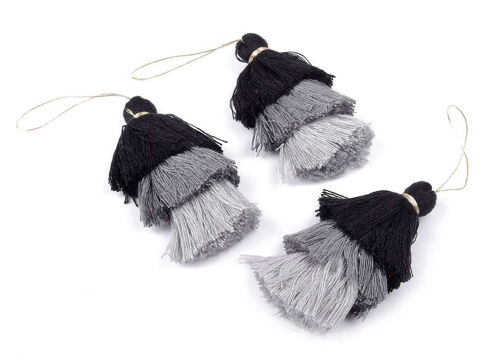 3 Layers Tassel Charms - Tiered Tassel Earrings - Stacked Tassel Pendant - Tiered Tassels for Earrings and Key Chain - 79.7x18.32mm - TS1041 - DOMEDBAZAAR