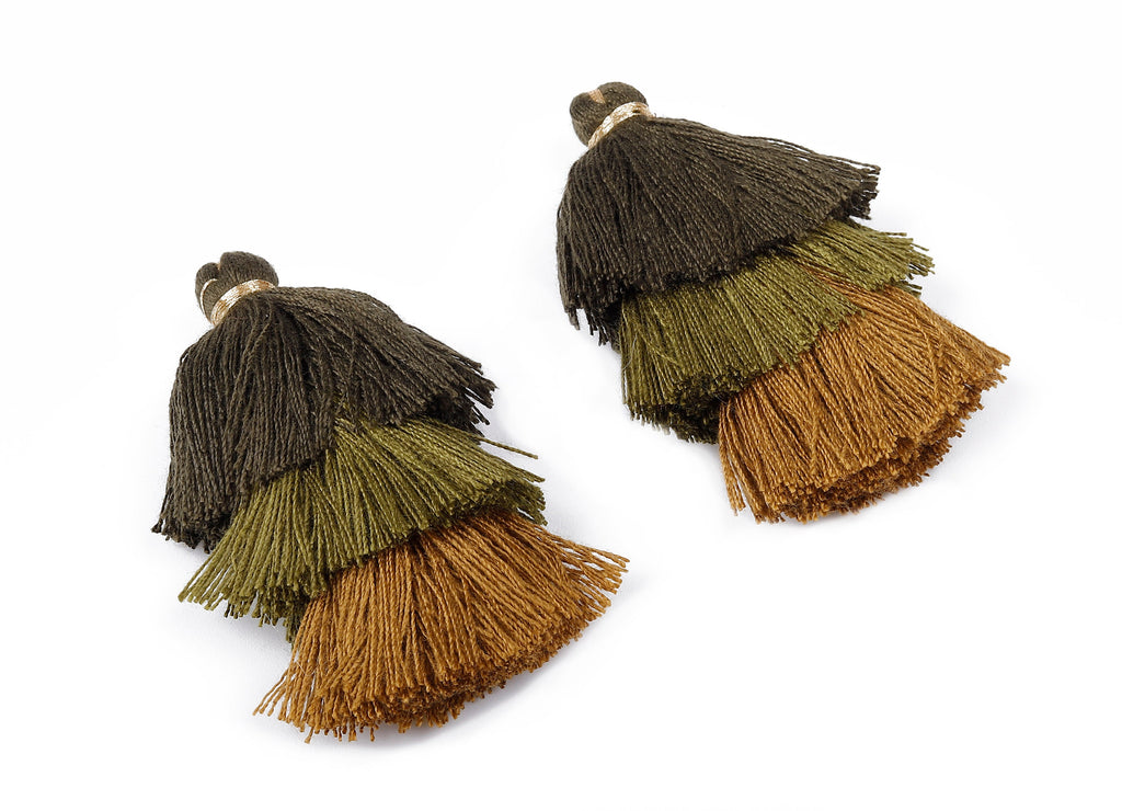 3 Layers Tassel Charms - Tiered Tassel Earrings - Stacked Tassel Pendant - Tiered Tassels for Earrings and Key Chain - 79.7x18.32mm - TS1045 - DOMEDBAZAAR