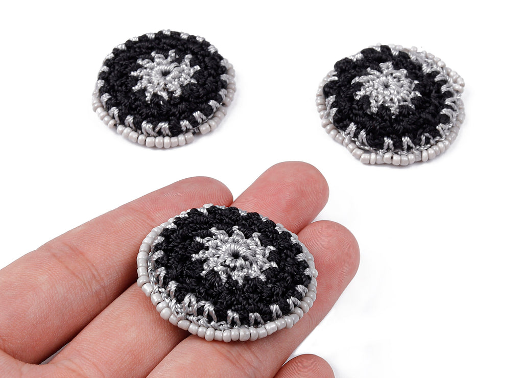 Crochet Round Earrings - Crochet Earrings with Beads - Knit weaving Earrings - Handmade Flower Earrings - 37.12x37.12x3.93mm - TS1070 - DOMEDBAZAAR