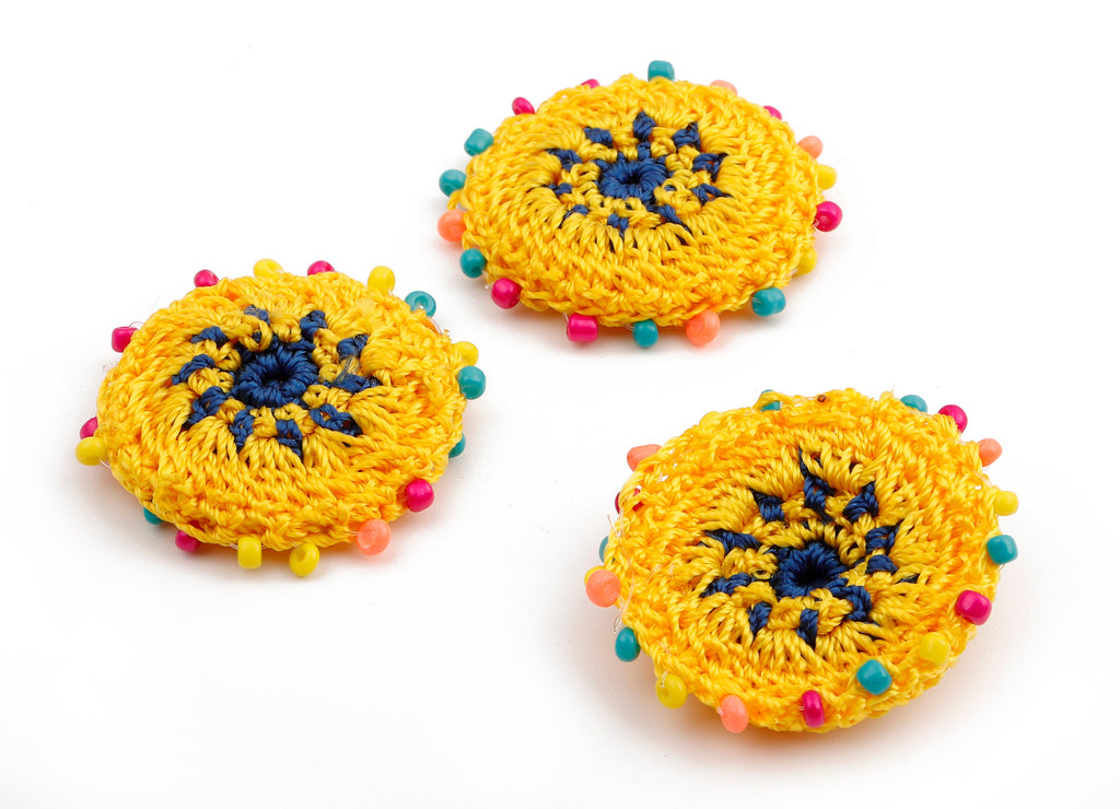 Crochet Round Earrings - Crochet Earrings with Beads - Knit weaving Earrings - Handmade Flower Earrings - 37.12x37.12x3.93mm - TS1072 - DOMEDBAZAAR