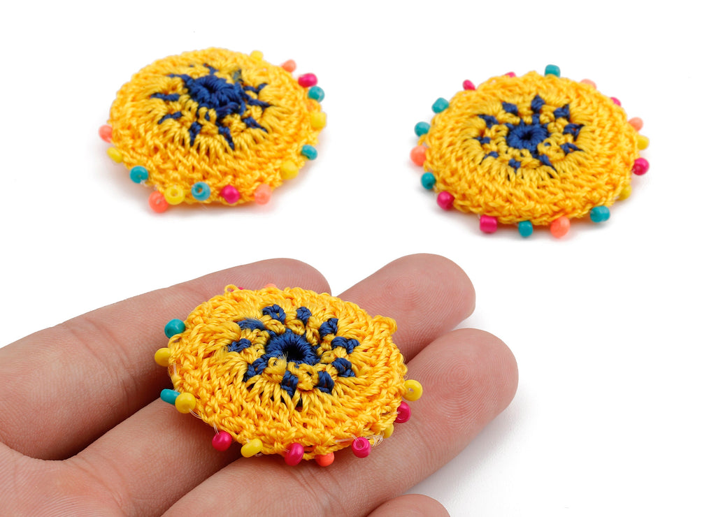 Crochet Round Earrings - Crochet Earrings with Beads - Knit weaving Earrings - Handmade Flower Earrings - 37.12x37.12x3.93mm - TS1072 - DOMEDBAZAAR