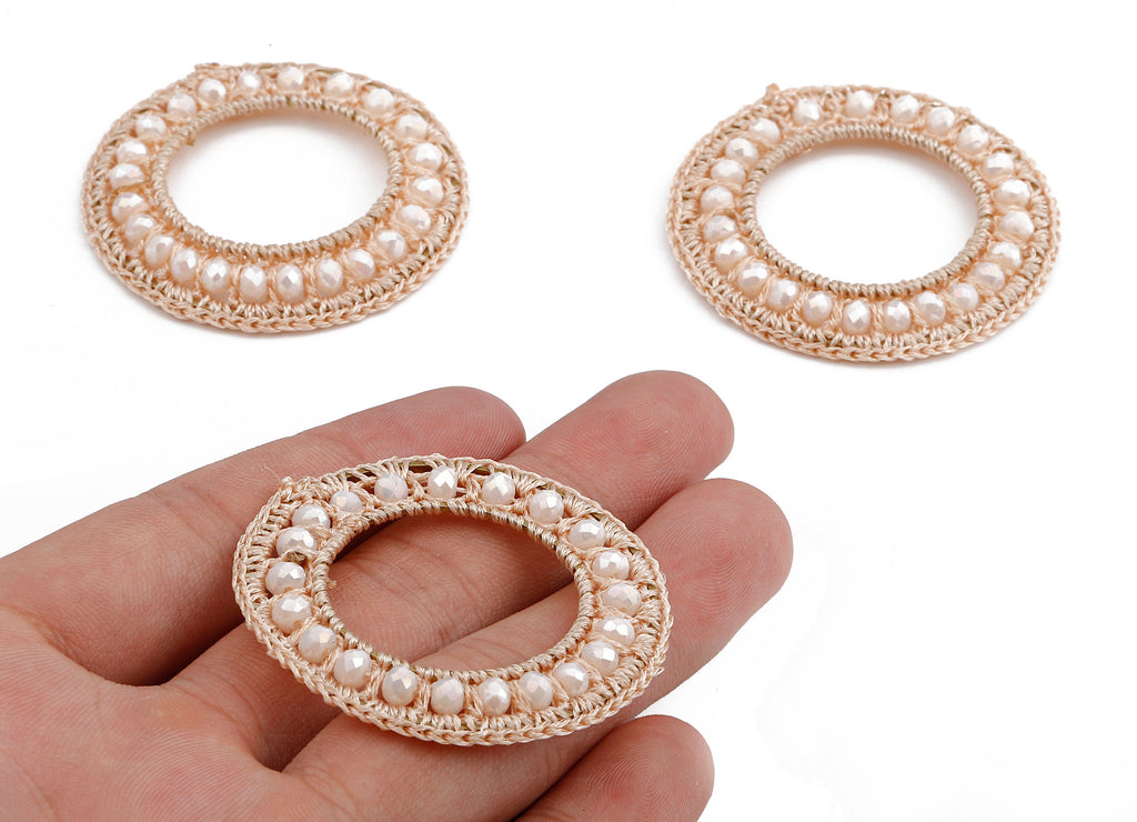 Crochet Circle Earrings - Crochet Earrings with Beads - Knit weaving Earrings - Handmade Circle Earrings - 47.58x47.58x4.32mm - TS1078 - DOMEDBAZAAR