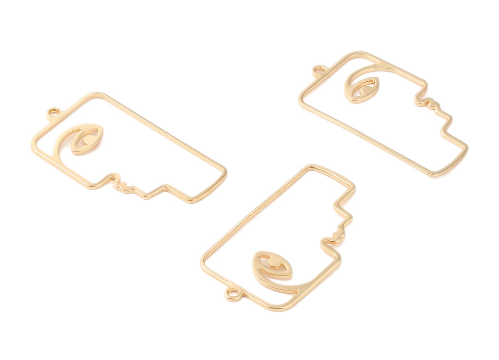 Brass Face Charms - Brass Man Face Pendant - 18K Real Gold Plated Brass - Necklace Pendant - Jewelry Supplies - 40.23x22.44x1.02mm - RGP1251 - DOMEDBAZAAR