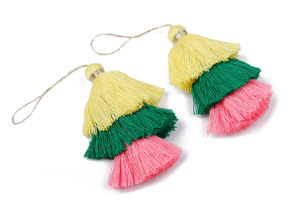 3 Layers Tassel Charms - Tiered Tassel Earrings - Stacked Tassel Pendant - Tiered Tassels for Earrings and Key Chain - 79.7x18.32mm - TS1042 - DOMEDBAZAAR